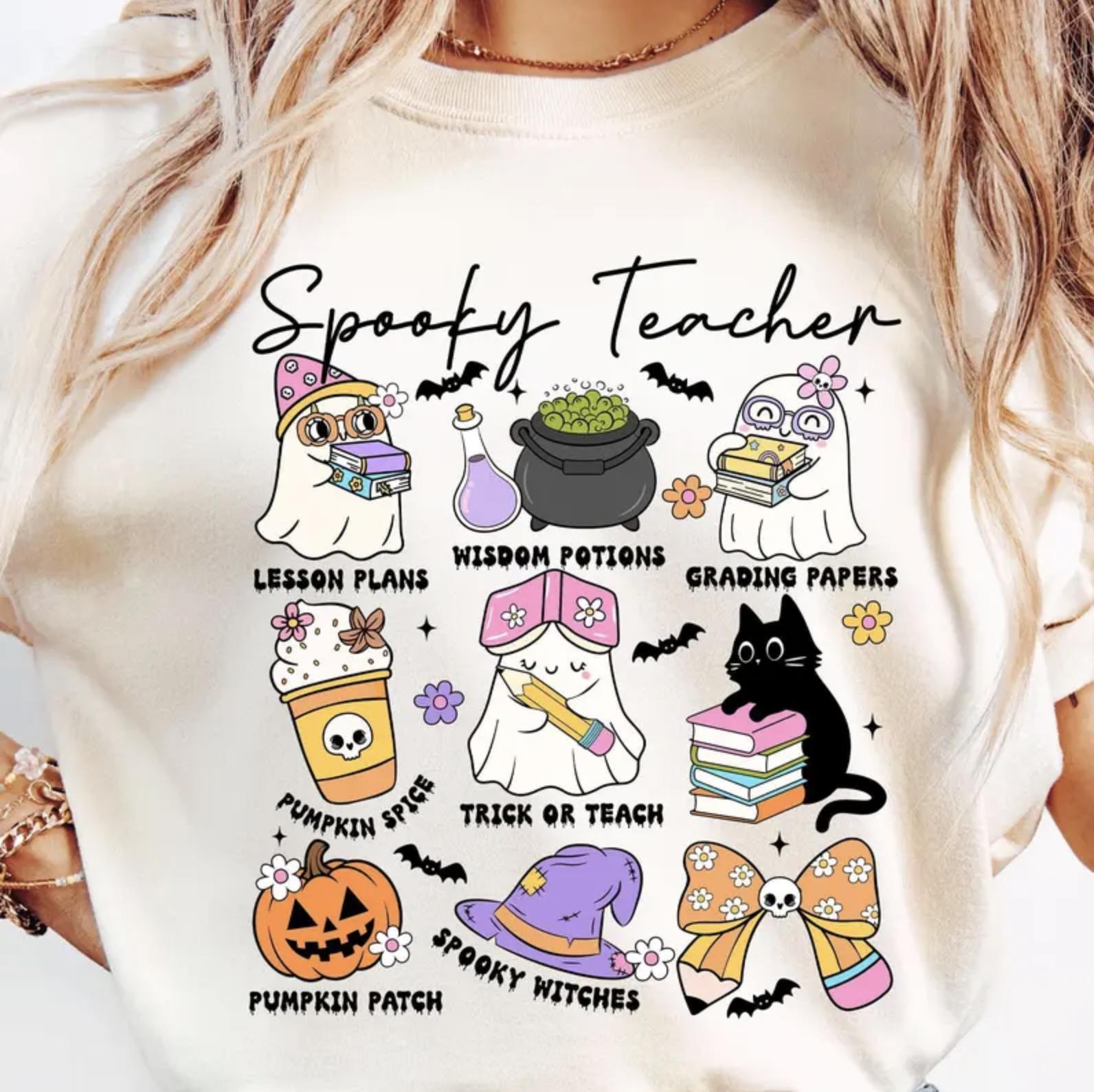 Halloween Teacher TShirt – Sweatshirt – Hoodie, Cute Ghost Teacher Shirt, Trick or Teach Fall Top, Halloween Teacher Appreciation Sweatshirt, Spooky Season School Shirt, Gift for Teachers