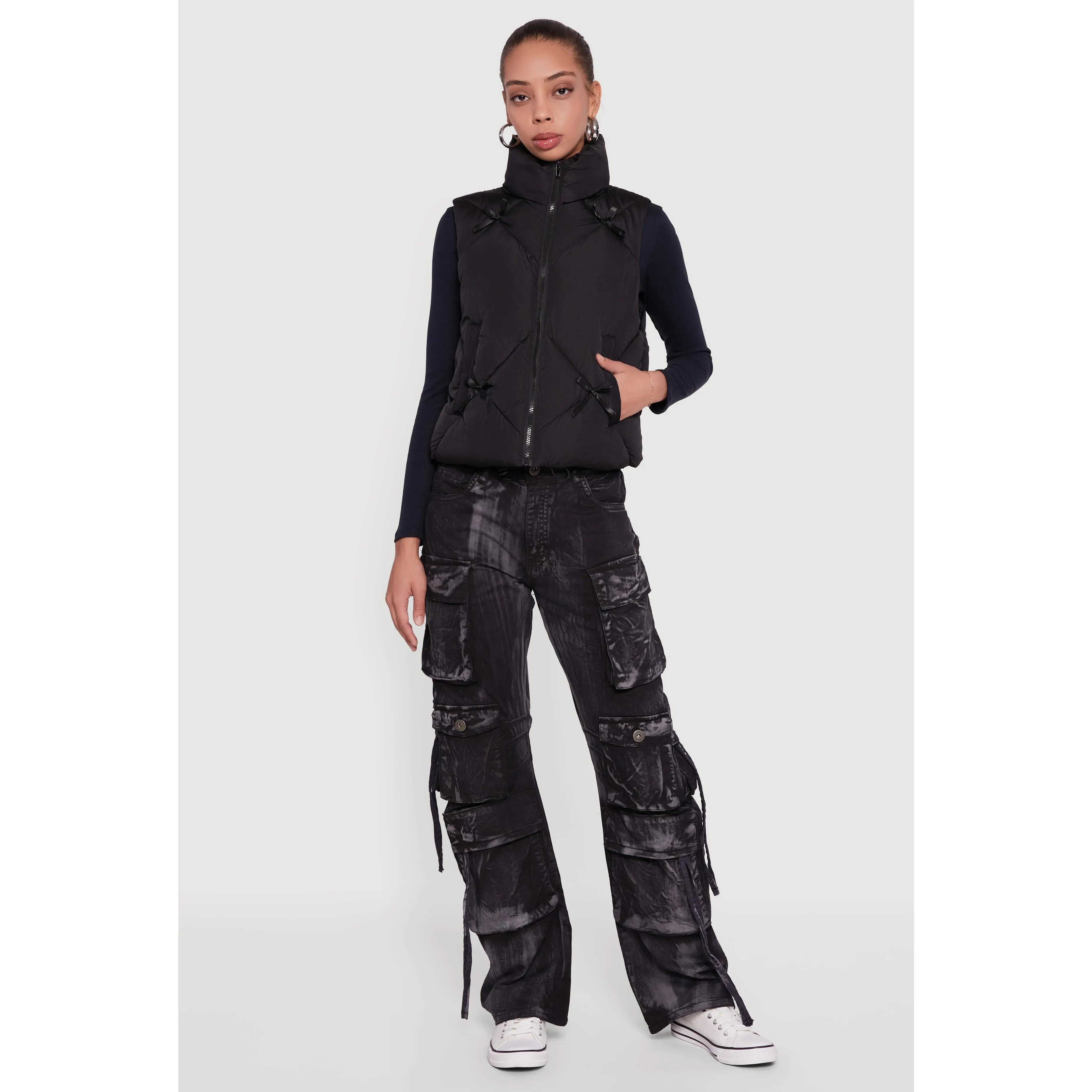 Almost Famous Quilted Puffer Vest with Bows