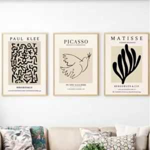 3pcs Frameless Nordic Abstract Posters, Henry Matisse Picasso Paul Klee Paintings, Vintage Home Decor Wall Art Prints
