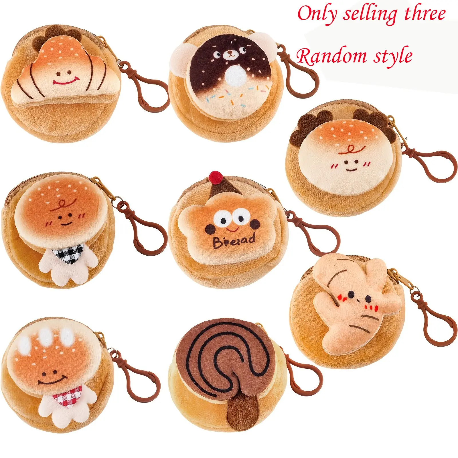 3 Plush Food Coin Wallets, Sweet Treat Change Pouches, Ideal for Storing Cables, Earphones, and Coins, Convenient Storage Solutions