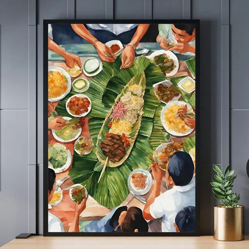 Philippines Cultural Poster, Pamilya Filipino Food Art, Filipino Boodle Fight Feast Wall Art Print, Kamayan Art, Room Decor,