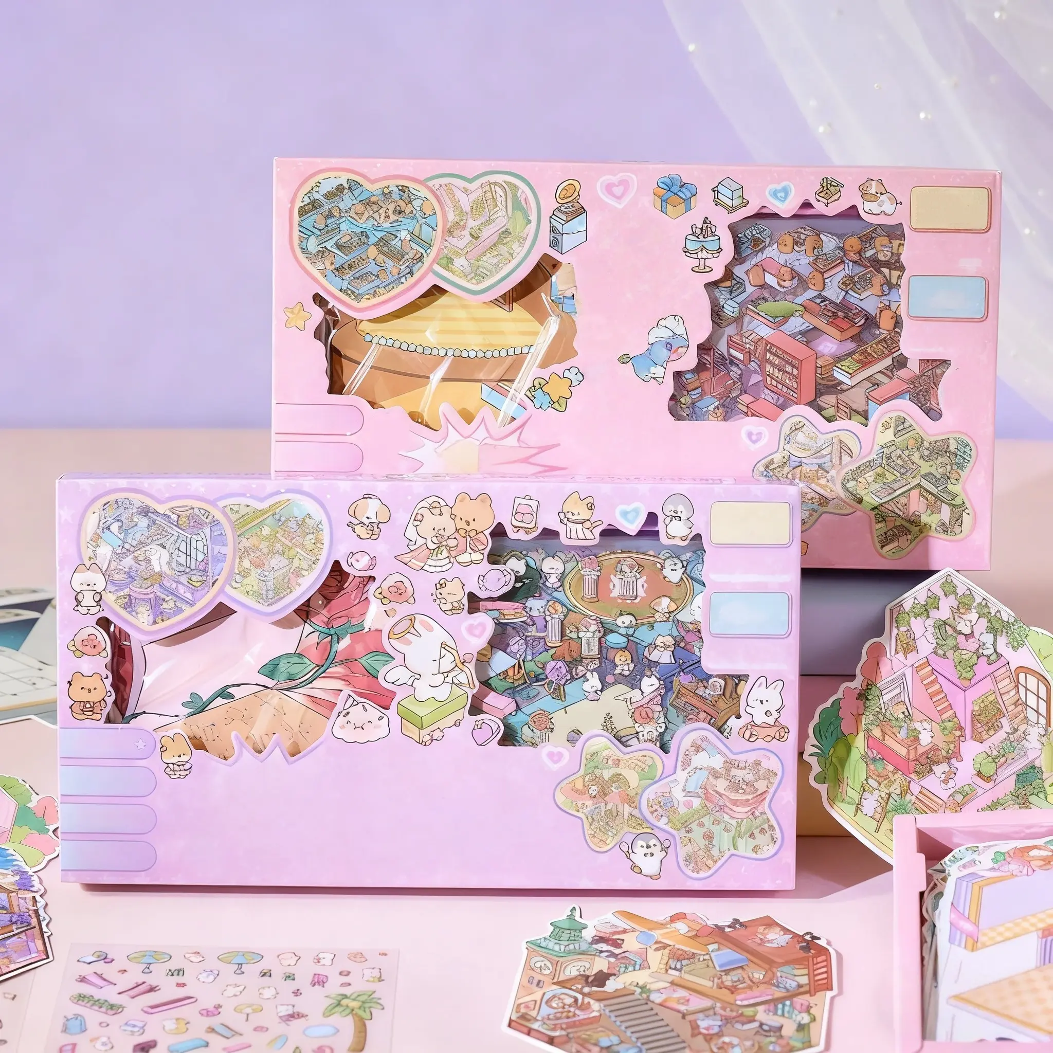 Fantasy Park Series Miniature Scene Sticker Set, 61 Sheets Box, Includes 40 Stickers + 20 Scene Cards + Small Tweezers, Sticker Packs, Scrapbook Accessories, Stickers For Scrapbooking, Crafts