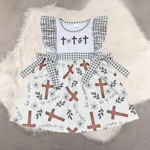 New Clothes Cross Back Floral Girls Easter Dresses with Flutter Sleeves Spring Party Dress for Kids Baby Girl's Dress