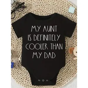 Cute Baby Bodysuit With My Aunt Is Definitely Cooler Than My Dad Print Soft Versatile Round Neck Button Detail Regular Fit All Seasons Knitted Fabric Onesie