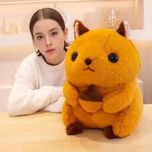 Cute Plush Squirrel Pillow Toy, Soft Hugging Nut Squirrel Cushion, Creative Squirrel Backrest Pad, Children Birthday Gift, Home Decor