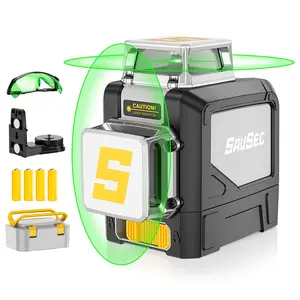 SAVSEC 8 Lines Green Beam Cross Line Laser Level 360 Self-Leveling Horizontal & Vertical with Safety Glasses and Yellow Batteries Included