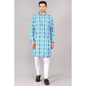 Traditional men Blue Kurta with white and light blue self print | Cultural Attire for men