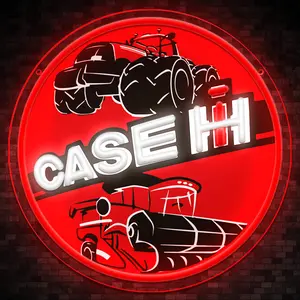 Case IH Harvester LED Neon Lights, Tractor Logo Decoration, UV Printed Round Wall Hanging Art Decoration, Used in Bedrooms, Parties, Garages, Farmhouses, Men's Caves. USB-Adjustabl