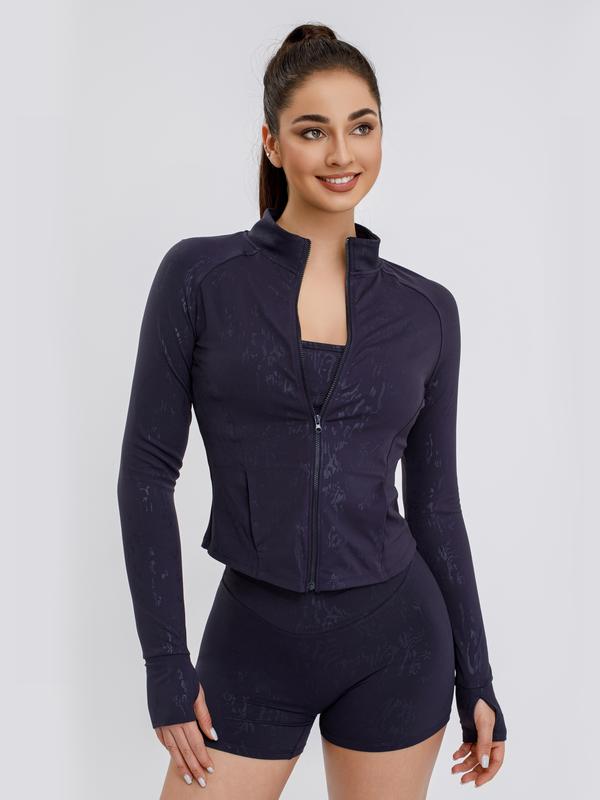 S&W Women's Yoga 3-Piece Set - Biker Short, Tank Top, Jacket with Zipper - Tie-Dye in Apricot Blue & Black - High-Rise Collar, 4-Way Stretch