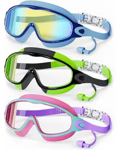 Kids Swimming Goggles with Earplugs, Anti-Fog, Waterproof, Ages 6–12