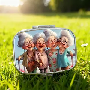Cute Cartoon Design Portable Plastic Pill Case with Mirror, 2-Compartment Travel Organiser for Elderly & Gifts, Ideal for Daily Use