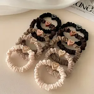 5pcs Women's Cute Heart-Shaped Hair Ties, High Elastic Hair Bands for Braids, Ponytail Hairstyle, Valentine's Day Gift, Mixed Colors, Sweet Style, 14+ Years Old, Hair Scrunchies