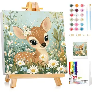 Paint by Numbers Kit for Kids with Frame, Deer Paint by Numbers for Kids Ages 8-12,DIY Acrylic Oil Painting for Home Wall Decor Gift 8 x 8 Inch (with Frame Easel)