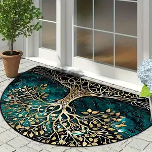 1pc Tree Pattern Half Round Indoor Welcome Mat, Soft Comfortable Carpet for Home, Washable Foldable Rug for Living Room and Bedroom, Decorative Area Rug