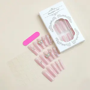 12Pcs Long Press on Nails Coffin 3D Flower Fake Nails with 3D Alloy Butterfly Charms Design  Nails for  Stick on Nail Manicure for Women Girls Rechargeable Electric Nail Clippers with Light