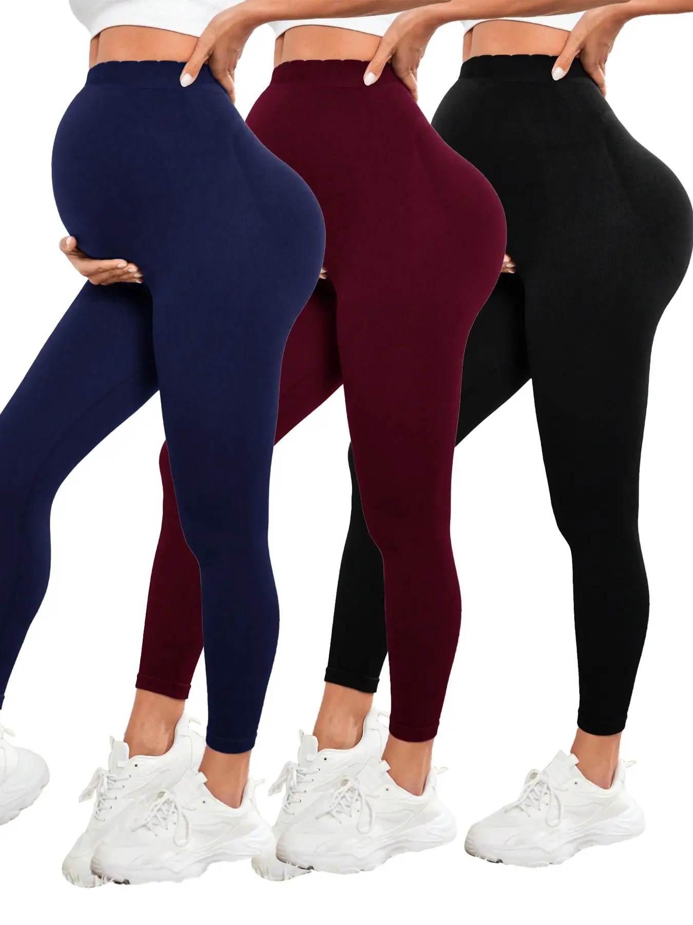 Maternity Solid High Waist Leggings, Maternity Yoga Pants, High Stretch Seamless Maternity Activewear for Pregnancy & Postpartum