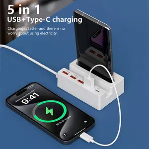 Multi-Port USB Docking Station 5-In-1 Power Strip Desktop Charging Station USB Socket Adapter PD Type-C HUB Charger USB A Ports