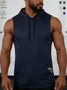 Men's Sleeveless Hoodie Quick Dry Workout Tank Tops, Slim-Fitting Gym Muscle Hooded Shirts with Pocket, Ideal for Running Training Fitness, Gym Exercise Activewear