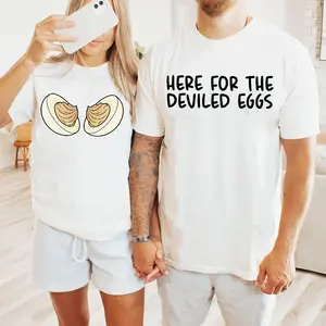 [100% Cotton] Here For The Deviled Eggs T Shirt, Funny Foodie Matching Couple Tee, Thanksgiving Friendsgiving Graphic Tshirt, Cute Deviled Eggs Shirt, Holiday Dinner Outfit, Gift For Couples Food Lovers