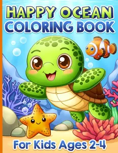 Coloring Book for Kids Ages 2-4: Ocean Animals, Marine Life and Easy Sea Creatures for Toddlers 1-3 and Preschoolers 3-5 , Girls, Boys