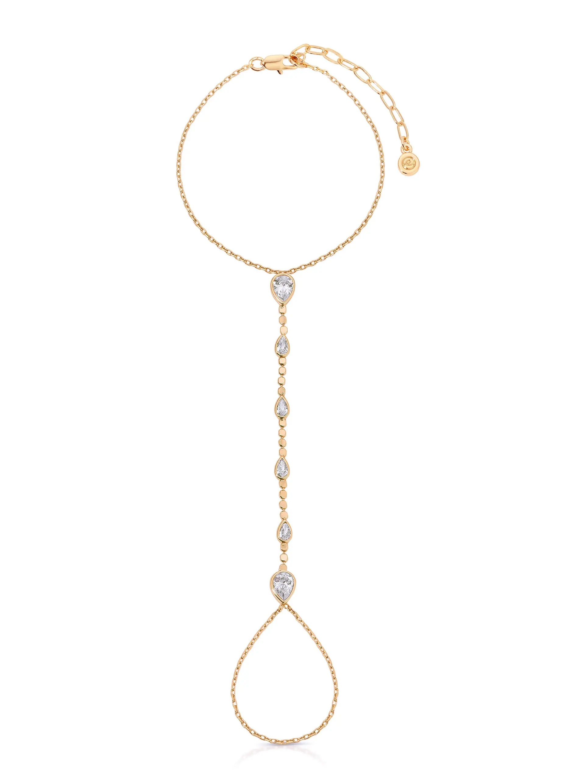 Gold Crystal Hand Chain Bracelet – 18K Gold Plated Hand Harness with Cubic Zirconia | Adjustable Hand Jewelry for Women
