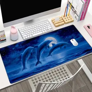 Moonlight Dolphin Keyboard Mouse Pad, Ocean Fantasy Colors Easy to Clean, Non-Slip Design in Various Sizes, Perfect Desktop Decor for Work, Study, and Gaming