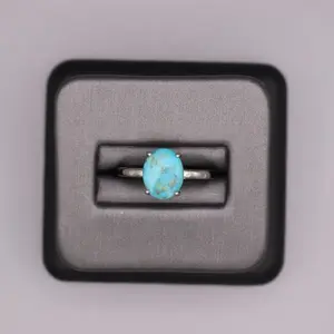 Sterling Silver Stone Ring - Oval Turquoise