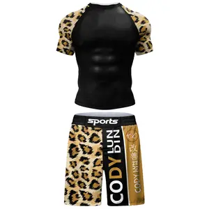 Compression Fit 2-Piece Jiu-Jitsu No-Gi Set - Quick-Dry Rashguard, Stretchy Grappling Shorts for Wrestling and Bodybuilding, Two-Pieces