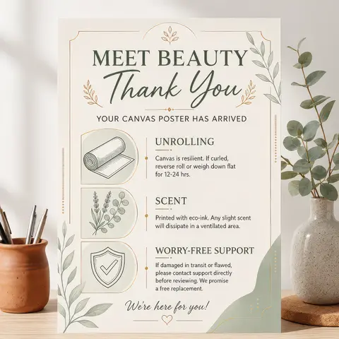 After-Sales Care & Protection Certificate for Artistic Canvas Wall Art Prints, Suitable for Home Decor Use Cases