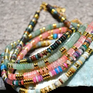 Earthy Glamour, Boho-Chic Colorful Natural Stone Beaded Necklace with Golden Accents - Handcrafted, Perfect for Vacation & Casual Attire, Ideal Gift for Mother's Day & Birthdays