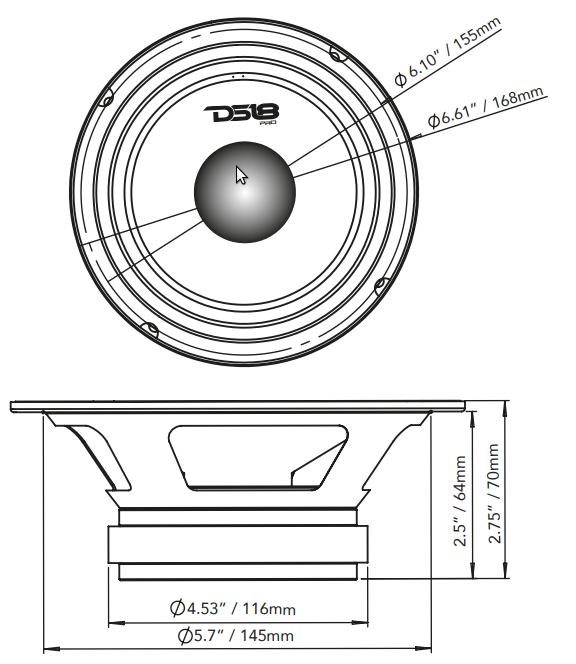 6.5" Mid-Range Loudspeaker with Bullet 480 Watts 8-Ohm