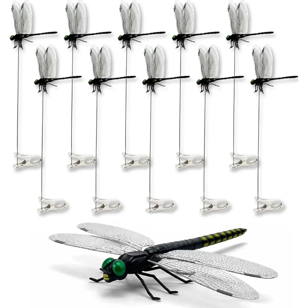 30PCS Artificial Dragonfly Garden Clips, 3D Flying Dragonfly Decoration Clamps for Outdoor Plant Pots, Insect Repellent Garden Decor for Balcony Patio Flower Arrangement and DIY Gardening