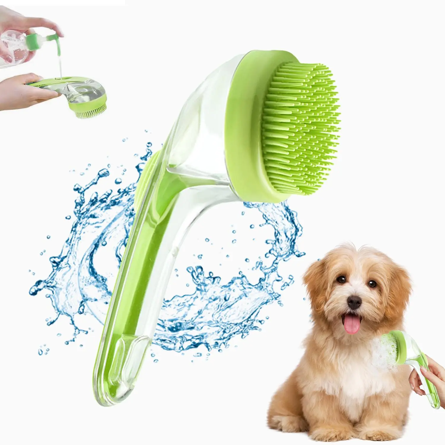 Pet Bath Brush with Shampoo Dispenser, Ergonomic Handle, Gentle Massage Grooming Tool for Dogs & Cats, Easy to Use, Essential Dog Bath Supply