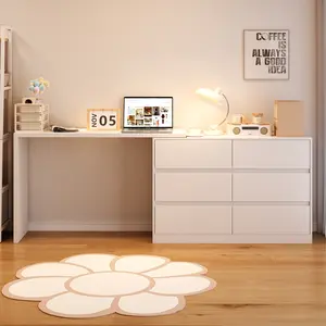 FUFU&GAGA 2 in 1 Vanity Desk, 51" Vanity Table with L-Shaped Desk & Double Dresser, Versatile Makeup Vanity with 6 Drawers for Bedroom