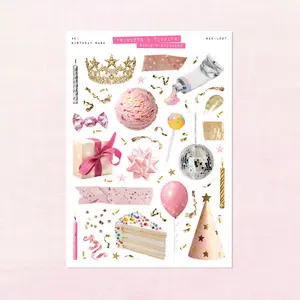 Birthday Bash Trinkets • Junk Journal Sticker Sheet • Trinkets & Tidbits • Scrapbook Stickers • Vision Board • Celebration Party Aesthetic