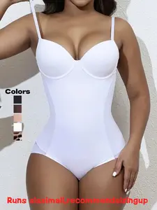 Women's Plain Ruched Contrast Mesh Sheer Push Up Shapewear Bodysuit, Casual Adjustable Strap Sweetheart Neck Tummy Control Shaper, Ladies Shapewear for All Seasons