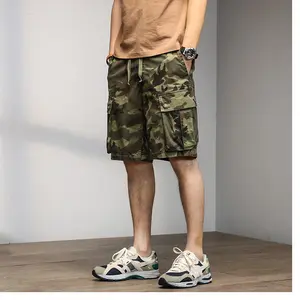 New Summer Men’s Camouflage Cargo Shorts — Outdoor Military Style, Multi Pockets, Knee-Length, Loose Straight Fit, Elastic Drawstring Waistband