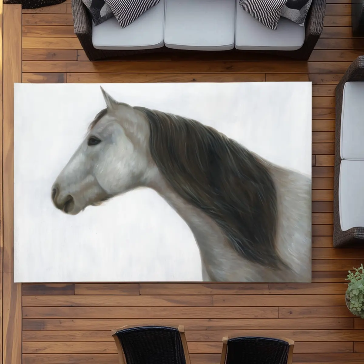 Begin Home Decor C1ROAR57EZKPHB 5x7 ft. Winter Horse Scandinavian Beige Cozy Decorative Outdoor Patio Rug - Animal Accent Rectangle Household Textile Carpet for Home Decor, Cozy Area Rug, Decorative Rug