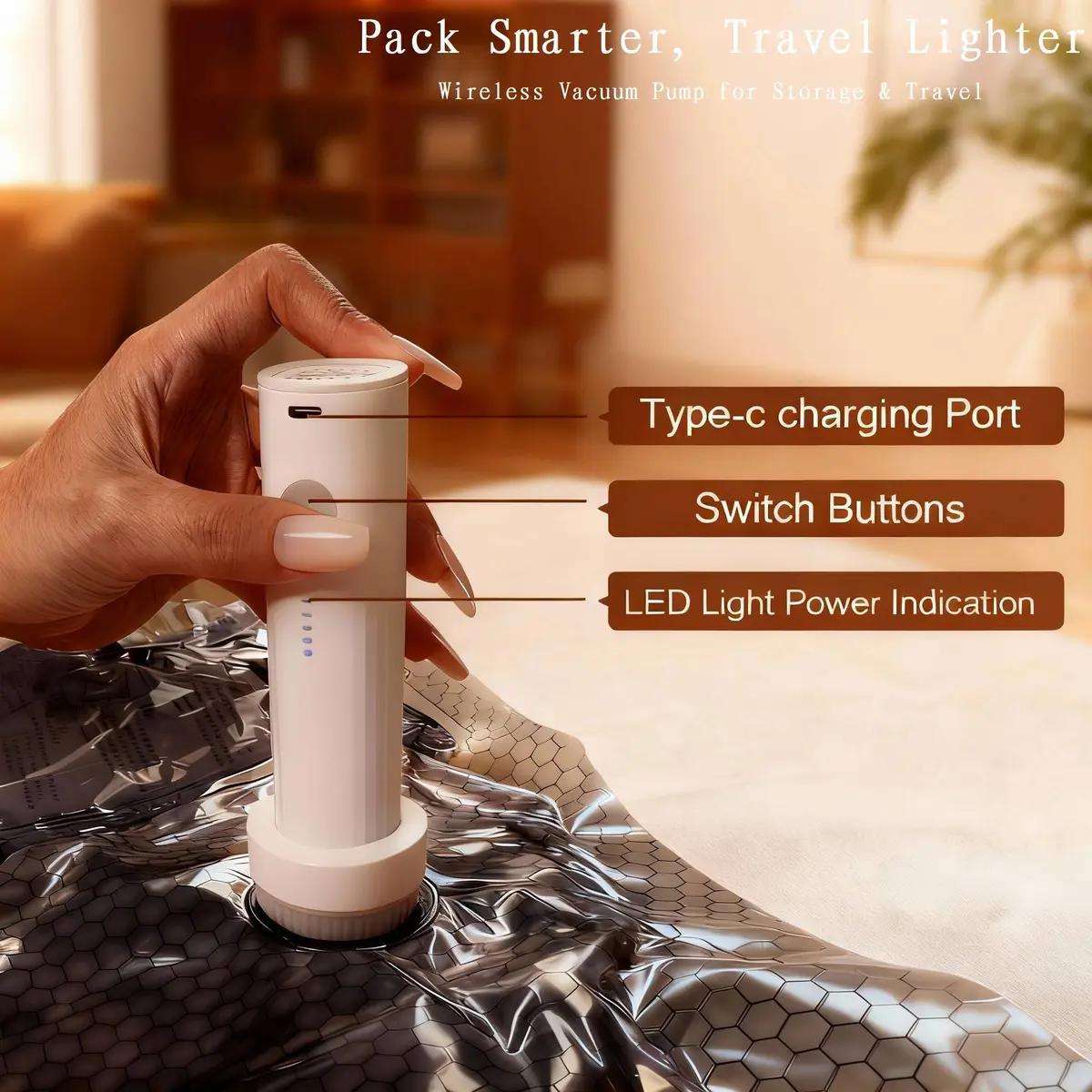 [2026 Upgraded] Cordless Travel Vacuum Storage Compression Bag Set with Rechargeable air Pump 15 Pack Waterproof &Reusable Compression Packing Bags for 3Size, 140L/Min Powerful Air Removal,Perfect for Carry-On Suitcases Mother’s Day Gift Idea