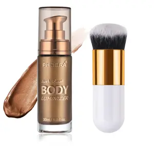 Body Shimmer Oil, Glistening Bronze Natural Glow Luminizer, Long Lasting Moisturizing Liquid Illuminator Highlighter Makeup for a Sun-Kissed Glow, Brush Include, 1oz, Medium