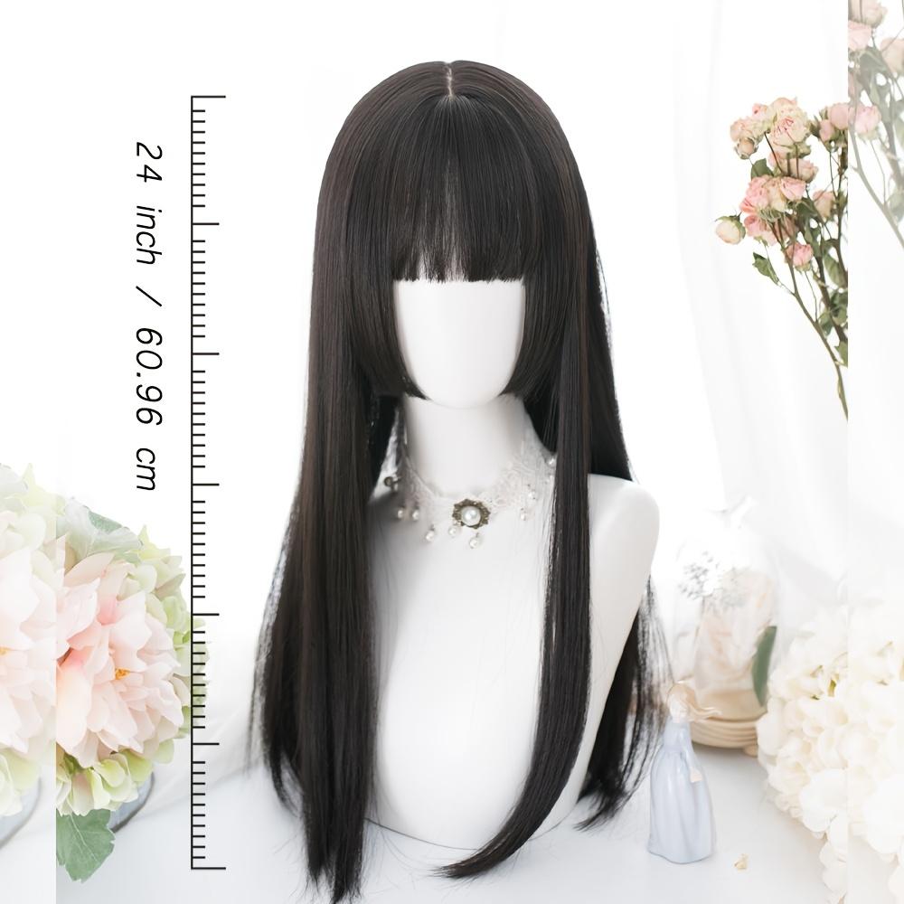A Long, Sleek Black Wig Featuring Bangs, Designed in a Princess Cut Style.This -Looking Synthetic Hair Wig Is Perfect for Women, Suitable for Cosplay And Everyday Use, Including Parties, Christmas Celebrations, And Music Festivals