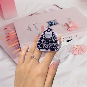 Witchy Cat Planchette Phone Grip Clear Acrylic Griptok - Kawaii Mystic Meow Heart Shaped Cell Phone Stand Holder, Pastel Goth Magic Crystal Ball Finger Ring Grip Accessory, Cute Gift for Her
