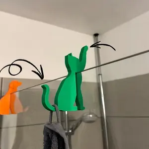 2pcs Cute 3D Printed Cat Dog Hooks, No Drilling Adhesive Plastic Hooks, Bathroom Shower Towel Hangers, Glass Door Organizer, Bath Storage