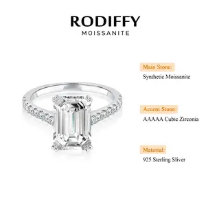 RODIFFY 4.5 Ct Synthetic Moissanite Rectangle Cut Engagement Ring In Sterling Silver