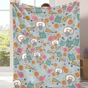 Basketball Themed Flannel Blanket with Cheer and Jersey Print Soft Cozy Warm Lightweight Throw Perfect for Bedroom Office Sofa Sports Events Gifts Home Decor Use