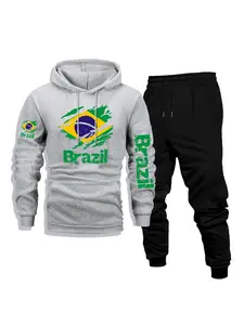 Men's Casual Hoodie & Pants Set, Brazil Print - Comfortable, Versatile & Breathable for Daily Wear, Outdoor Activities, Front Kangaroo Pocket, Machine Washable, Fleece Lined 2-Piece Set for Fall & Winter, Perfect as a Surprise Gift