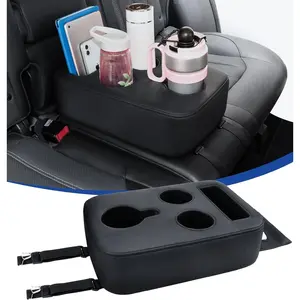 Upgraded Car Cup Holder with Double-layer Seat Belt, Rear Seat Car Cup Holder, PU Leather Truck Cup Holder, Suitable for Trucks, Mini Vans, SUVs, RVs, Boat-shaped Tray Storage Rack, Can Hold Coffee, Snacks, Phones