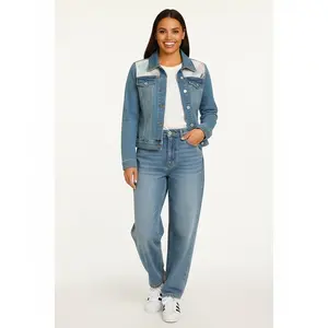 Danilis Romance Jacket with Unique Artistic Denim Fabric Women's Blue Denim Coats Embroidered Dragon-fly Motifs & Sequins Size M Casual