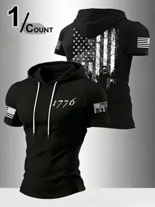 Casual Hooded Short Sleeve Pullover Top, Multicolor Street Style, Durable Screen Print, Perfect Summer Essential