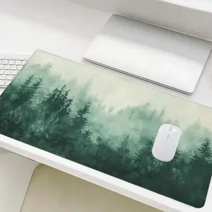 Foggy Forest Pattern Mouse Pad, 1 Count Rectangle Gaming Mouse Pad, Non-slip Rubber Base Stitched Edge Desk Pad for Desk Laptop Desktop